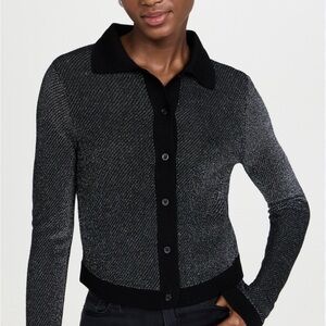 RE/DONE Black & Silver Lurex Polo Cardigan